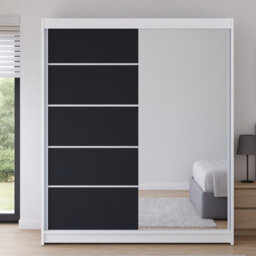 Talin 3 Sliding Wardrobe One Door Mirrored Body White Front Black With Rgb Led Lights - thumbnail 2
