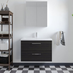 Balterley Bramshall Modern Bathroom Wall Hung 2 Soft Close Drawer Vanity Unit & Mid-Edge Basin, Charcoal Black, 810mm - thumbnail 2