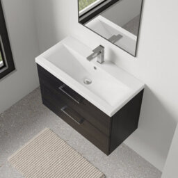 Balterley Bramshall Modern Bathroom Wall Hung 2 Soft Close Drawer Vanity Unit & Mid-Edge Basin, Charcoal Black, 810mm - thumbnail 3