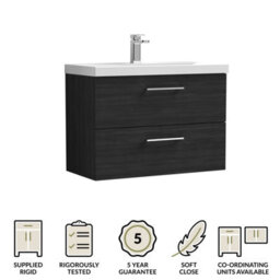 Balterley Bramshall Modern Bathroom Wall Hung 2 Soft Close Drawer Vanity Unit & Mid-Edge Basin, Charcoal Black, 810mm - thumbnail 6