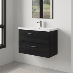 Balterley Bramshall Modern Bathroom Wall Hung 2 Soft Close Drawer Vanity Unit & Mid-Edge Basin, Charcoal Black, 810mm - thumbnail 4