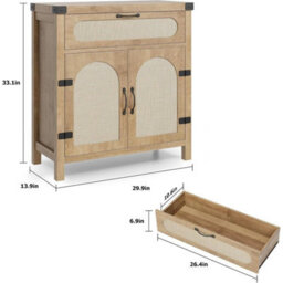 Sideboard Storage Cabinet Wooden Buffet With Drawer Rattan Woven Doors Cupboard - thumbnail 2