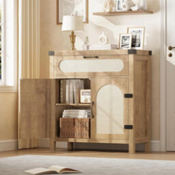 Sideboard Storage Cabinet Wooden Buffet With Drawer Rattan Woven Doors Cupboard - thumbnail 1