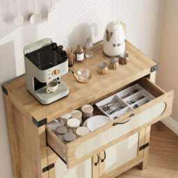 Sideboard Storage Cabinet Wooden Buffet With Drawer Rattan Woven Doors Cupboard - thumbnail 6