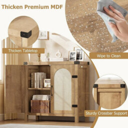 Sideboard Storage Cabinet Wooden Buffet With Drawer Rattan Woven Doors Cupboard - thumbnail 4