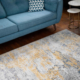Loomed Silver Grey Ochre Distressed Abstract Area Rug 120X170Cm - thumbnail 3