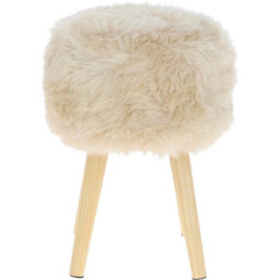Fenland Sheepskin Fenland's Real Sheepskin Handmade Stool Lenen With Wooden Legs - (H) 50Cm (Diameter) 39Cm - thumbnail 3