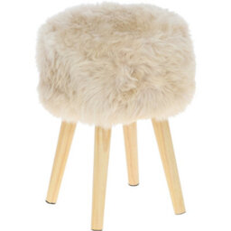 Fenland Sheepskin Fenland's Real Sheepskin Handmade Stool Lenen With Wooden Legs - (H) 50Cm (Diameter) 39Cm - thumbnail 2