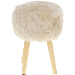 Fenland Sheepskin Fenland's Real Sheepskin Handmade Stool Lenen With Wooden Legs - (H) 50Cm (Diameter) 39Cm - thumbnail 1