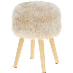 Fenland Sheepskin Fenland's Real Sheepskin Handmade Stool Lenen With Wooden Legs - (H) 50Cm (Diameter) 39Cm - thumbnail 4