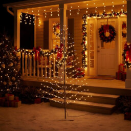 Shatchi 6 Feet Pre-Lit Led Light Snowy Brown Snow Christmas Decoration Festive Twig Tree 180Cm - thumbnail 9