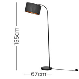 Valuelights Modern Designer Style Black Curved Stem Floor Lamp With Black Gold Drum Shade - thumbnail 5