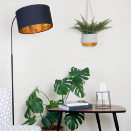 Valuelights Modern Designer Style Black Curved Stem Floor Lamp With Black Gold Drum Shade - thumbnail 4