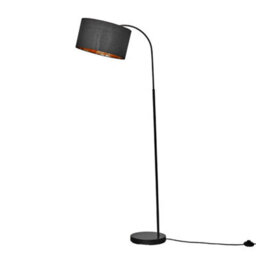 Valuelights Modern Designer Style Black Curved Stem Floor Lamp With Black Gold Drum Shade - thumbnail 2