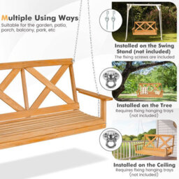 Costway 2-Person Porch Swing Chair Wooden Garden Swing Bench W/ Adjustable Chains - thumbnail 9
