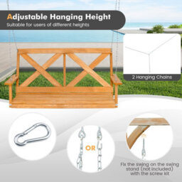 Costway 2-Person Porch Swing Chair Wooden Garden Swing Bench W/ Adjustable Chains - thumbnail 8