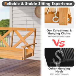Costway 2-Person Porch Swing Chair Wooden Garden Swing Bench W/ Adjustable Chains - thumbnail 6