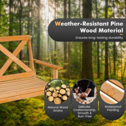 Costway 2-Person Porch Swing Chair Wooden Garden Swing Bench W/ Adjustable Chains - thumbnail 5