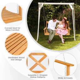 Costway 2-Person Porch Swing Chair Wooden Garden Swing Bench W/ Adjustable Chains - thumbnail 7