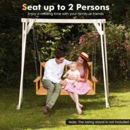 Costway 2-Person Porch Swing Chair Wooden Garden Swing Bench W/ Adjustable Chains - thumbnail 4