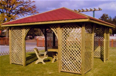 Wooden Gazebo With Hipped Roof & Trellis Panels, Pressure Treated, Free Felt Shingles - 13X13Ft (3.9X3.9M)