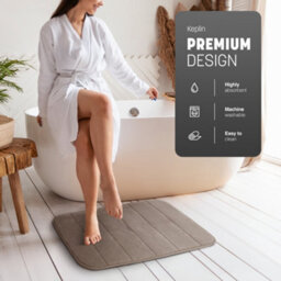 Keplin 40X60Cm Memory Foam Bath Mat Ultra Soft, Highly Absorbent, Non Slip, Machine Washable, Beige - thumbnail 3