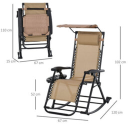 Outsunny Folding Recliner Chair Outdoor Lounge Rocker Zero-Gravity Seat - thumbnail 3