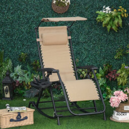 Outsunny Folding Recliner Chair Outdoor Lounge Rocker Zero-Gravity Seat - thumbnail 1