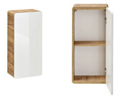 Impact Furniture Small Bathroom Cabinet Slim Wall Storage Unit Compact Cupboard 350mm White Gloss And Oak Scandi Modern Arub