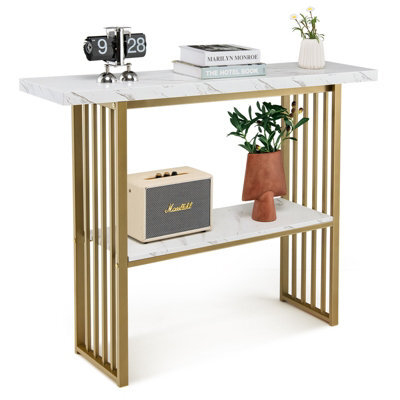 Costway 2-Tier Console Table White Faux Marble Sofa Table Modern Entryway Hallway Narrow Table - image 1