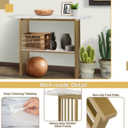 Costway 2-Tier Console Table White Faux Marble Sofa Table Modern Entryway Hallway Narrow Table - thumbnail 9