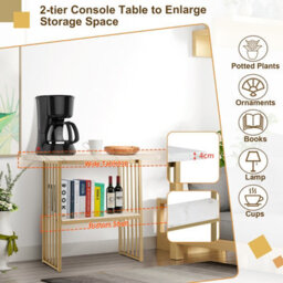 Costway 2-Tier Console Table White Faux Marble Sofa Table Modern Entryway Hallway Narrow Table - thumbnail 8
