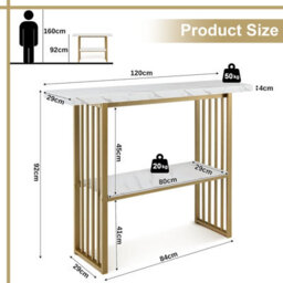 Costway 2-Tier Console Table White Faux Marble Sofa Table Modern Entryway Hallway Narrow Table - thumbnail 2