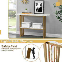 Costway 2-Tier Console Table White Faux Marble Sofa Table Modern Entryway Hallway Narrow Table - thumbnail 7