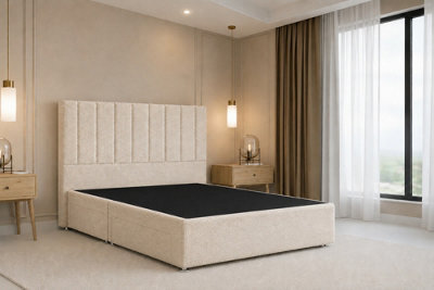 "Nexus Kyoto Cream Teddy Divan Bed Base No Drawers With 54"" Floor Standing Headboard 5' King" - image 1