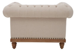 Orsina Cream Chesterfield Armchair, Tufted Fabric Statement Chair With Mahogany Wood Frame, Vintage Style Seating - thumbnail 2