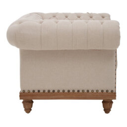 Orsina Cream Chesterfield Armchair, Tufted Fabric Statement Chair With Mahogany Wood Frame, Vintage Style Seating - thumbnail 3