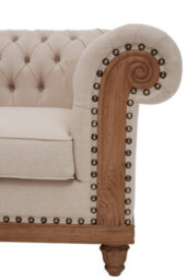 Orsina Cream Chesterfield Armchair, Tufted Fabric Statement Chair With Mahogany Wood Frame, Vintage Style Seating - thumbnail 5