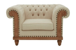 Orsina Cream Chesterfield Armchair, Tufted Fabric Statement Chair With Mahogany Wood Frame, Vintage Style Seating - thumbnail 4