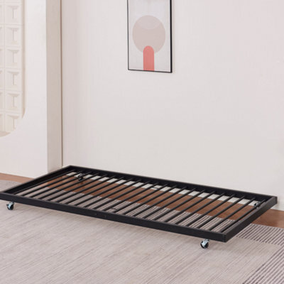 Reinforced Beds, Walton Trundle Bed, 90X185Cm, Black, Trundle With Castors, Exclusive Product - image 1
