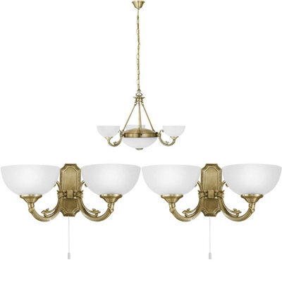 Stylish Ceiling Pendant Light With Matching Wall Lights - Modern Bronze & Satin Glass Chandelier - image 1
