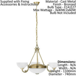 Stylish Ceiling Pendant Light With Matching Wall Lights - Modern Bronze & Satin Glass Chandelier - thumbnail 2