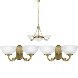 Stylish Ceiling Pendant Light With Matching Wall Lights - Modern Bronze & Satin Glass Chandelier - thumbnail 1