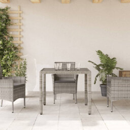 Walplus Garden Table With Glass Top Grey 90X90X75 Cm Poly Rattan - thumbnail 3