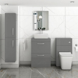 Royal Bathrooms 600mm Floor Standing Vanity Unit 2 Drawer Indigo Grey Gloss & Countertop Basin - Cube - thumbnail 2