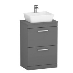 Royal Bathrooms 600mm Floor Standing Vanity Unit 2 Drawer Indigo Grey Gloss & Countertop Basin - Cube - thumbnail 4