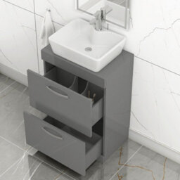 Royal Bathrooms 600mm Floor Standing Vanity Unit 2 Drawer Indigo Grey Gloss & Countertop Basin - Cube - thumbnail 3