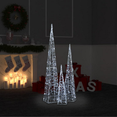 Berkfield Acrylic Decorative Led Light Cone Set Cold White 60/90/120Cm - image 1