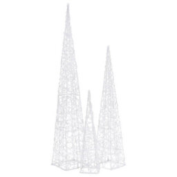 Berkfield Acrylic Decorative Led Light Cone Set Cold White 60/90/120Cm - thumbnail 4