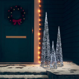 Berkfield Acrylic Decorative Led Light Cone Set Cold White 60/90/120Cm - thumbnail 3